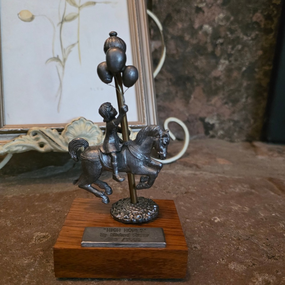 Michael Ricker Pewter Sculpture High Hopes Carousel Horse Child Limited Edition
